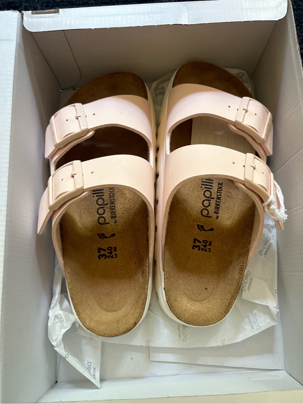 NWT Birkenstock Papillio Arizona Chinky Sandal Box, 37, Light Pink